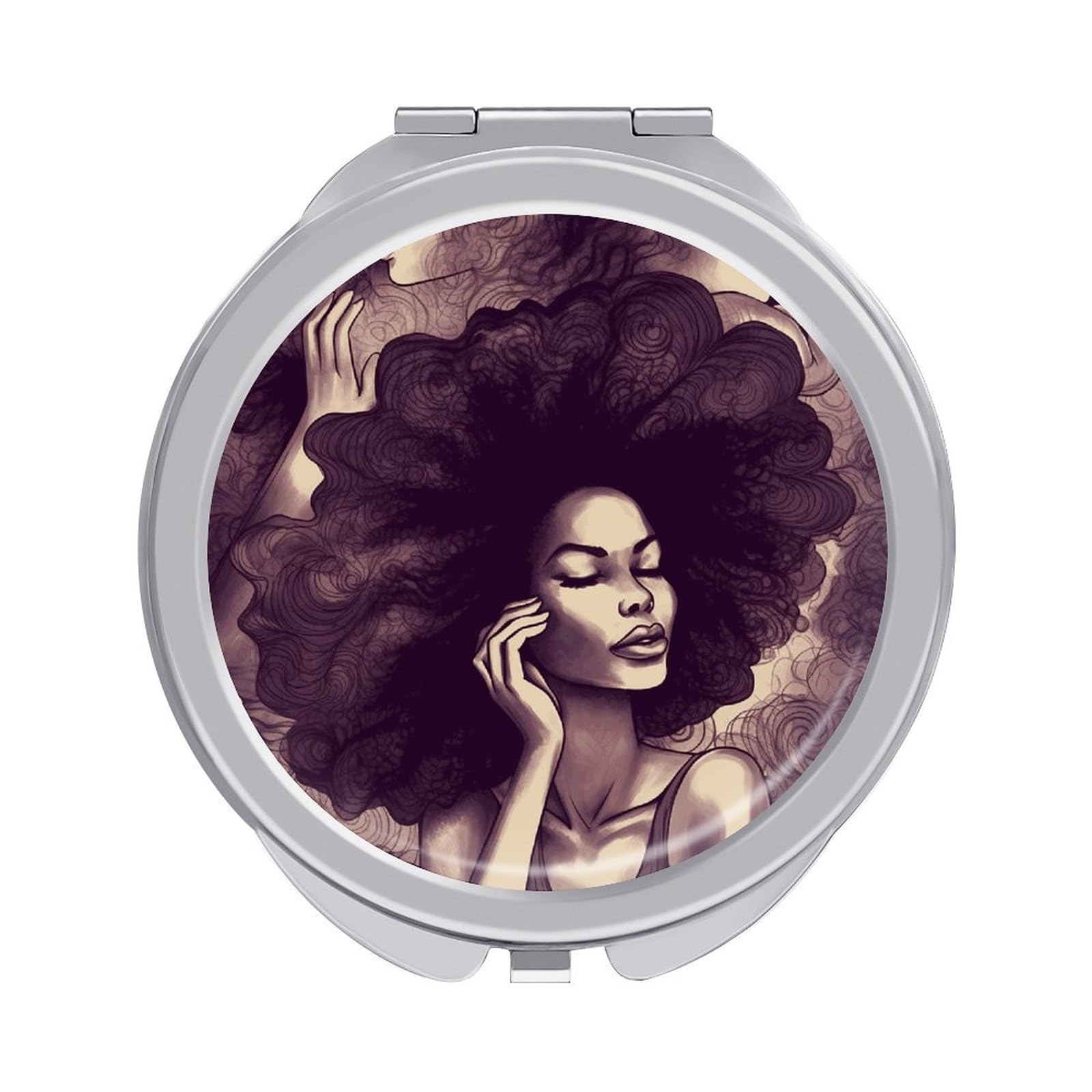 VstaDank African Hair Black Women Compact Mirror for Purses Round Fashion Travel Makeup Mirror 2X /1x Magnifying Double Sides Mini Mirrors Portable Pocket Mirrors for Handbag Purse Women Gift