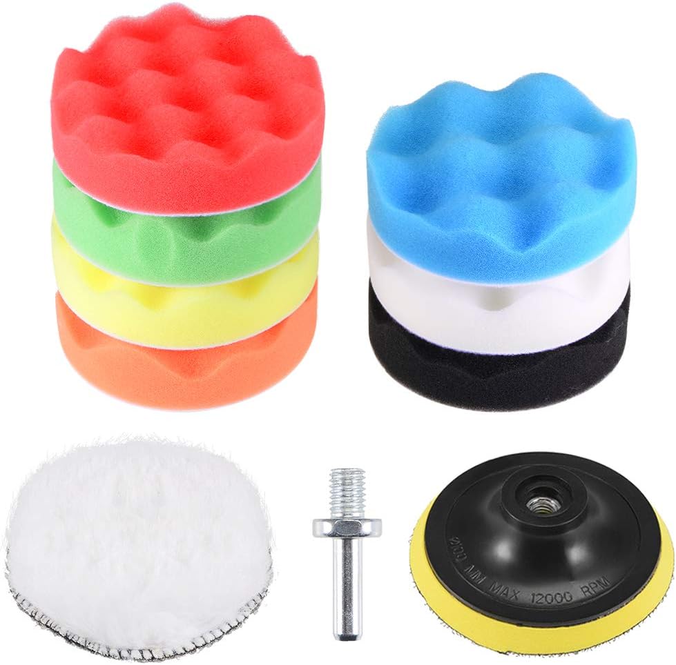4" Foam Drill Polishing Pad 7 Waved Sponge 1 Wool 1 Backing M10 Adapter