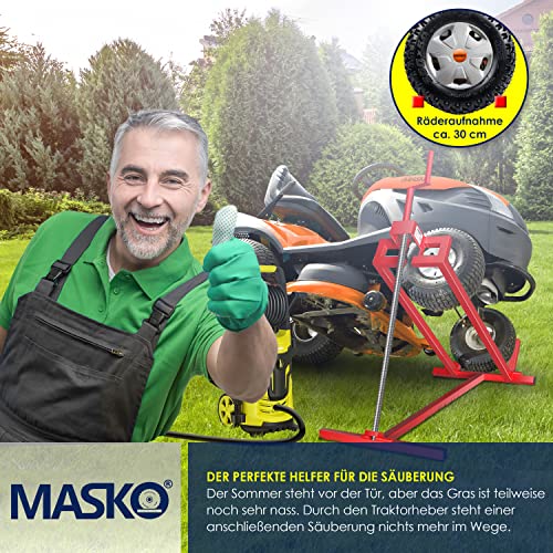 Foto von MASKO® XXL Rasentraktorheber 400 kg Hebevorrichtung Hebebühne Aufsitzmäher Reinigungshilfe universal, Rasentraktor-Heber, Rasentraktor +45° Neigung verstellbar Rot