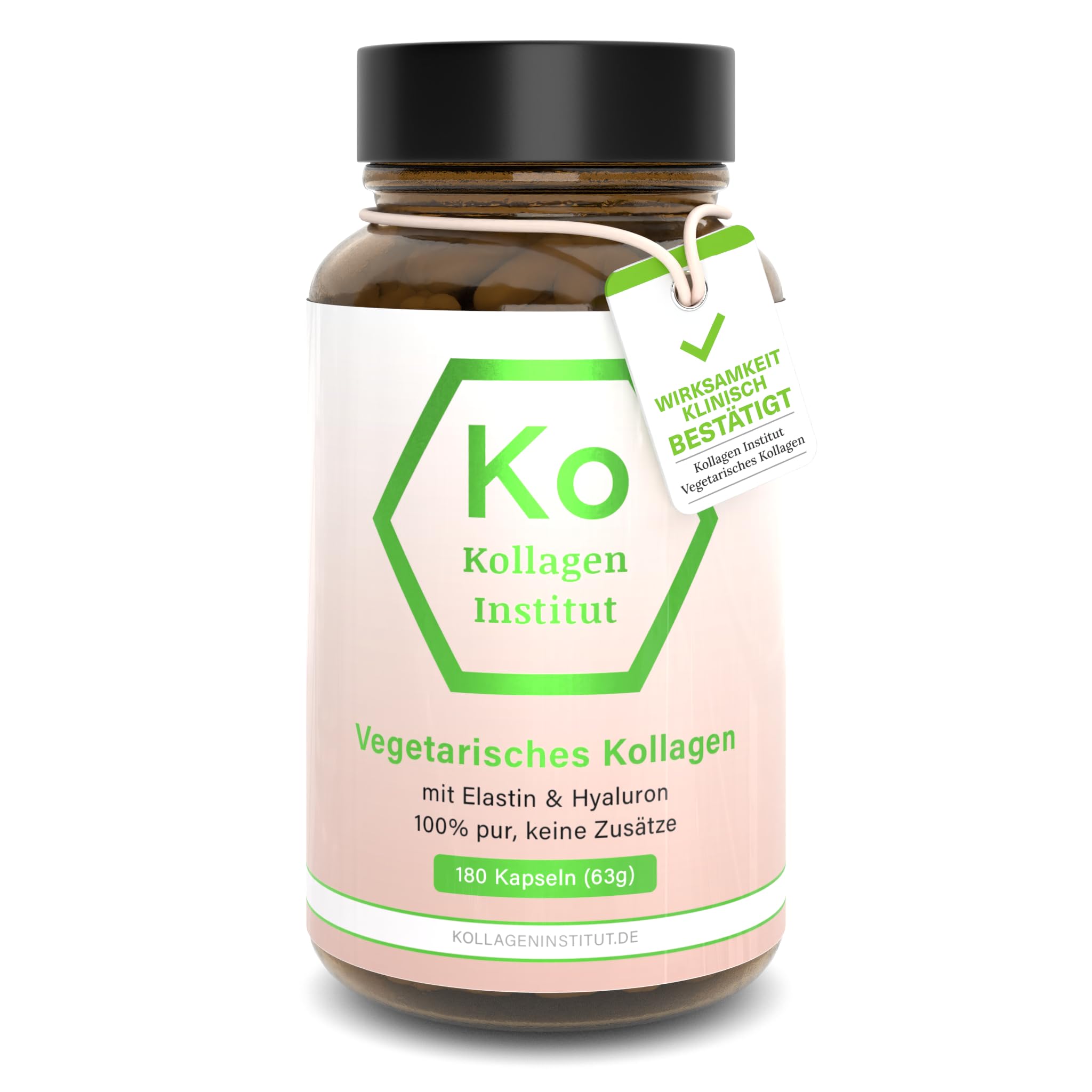 Kollagen Institut Vegetarisches Kollagen Kapseln - Hochdosiert Collagen Komplex aus Eierschalenmembran mit Hyaluron & Elastin, Typ I, V & X, 180 Kapseln 100% Vegetarisch, Reines Kollagenpulver