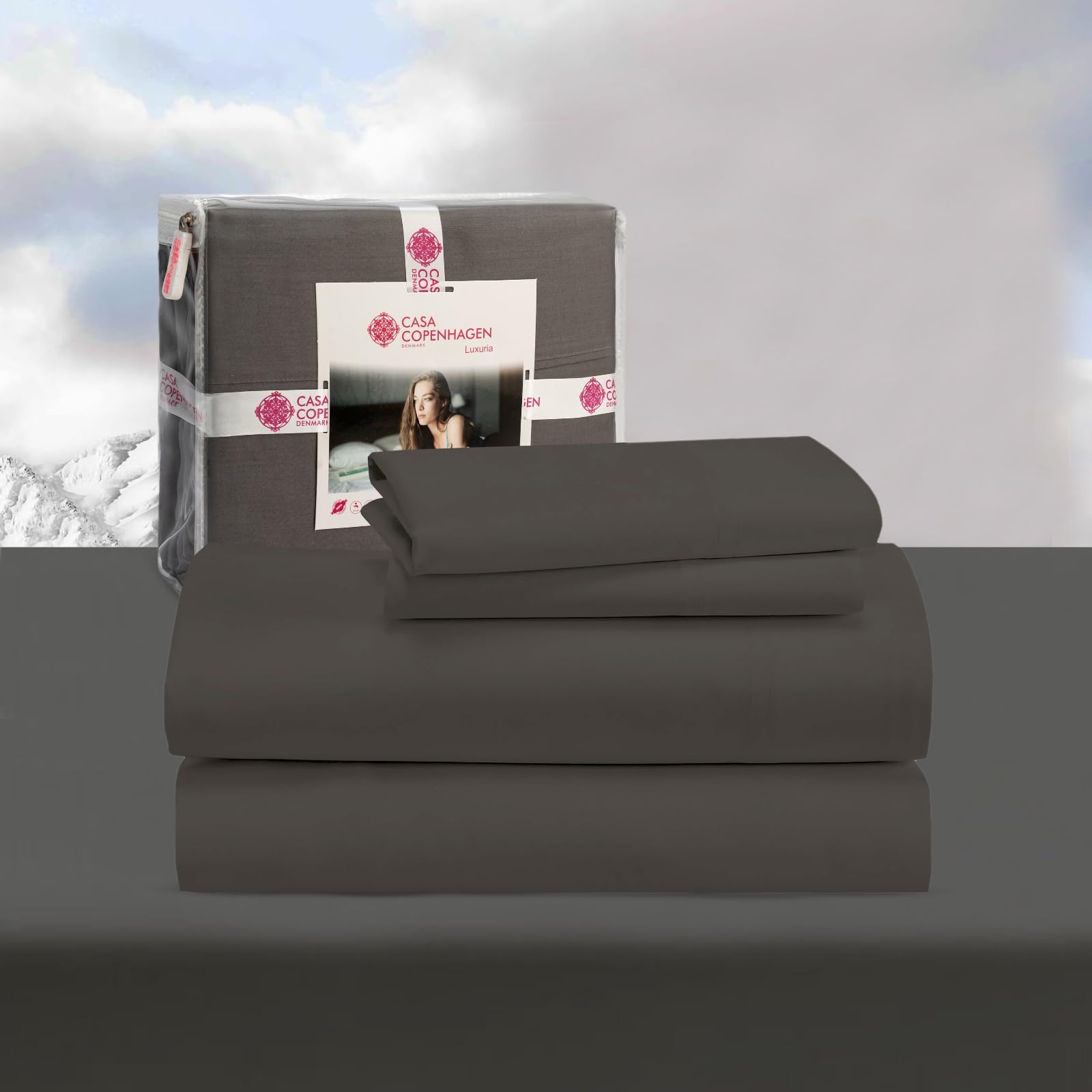 CASA COPENHAGEN Luxuria 4Pcs Queen Sheet Set- Designed in Denmark 100 AirCool Cotton Bed Sheets Includes 1 Flat