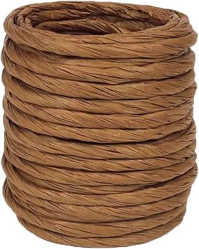 15Yard Raffia Paper Ribbon, 4mm Paper String Colorful Twisted Paper Craft Rope Wrapping Ribbon for DIY Making Flower Basket, Gift Wrapping,Party Decor Coffee Color