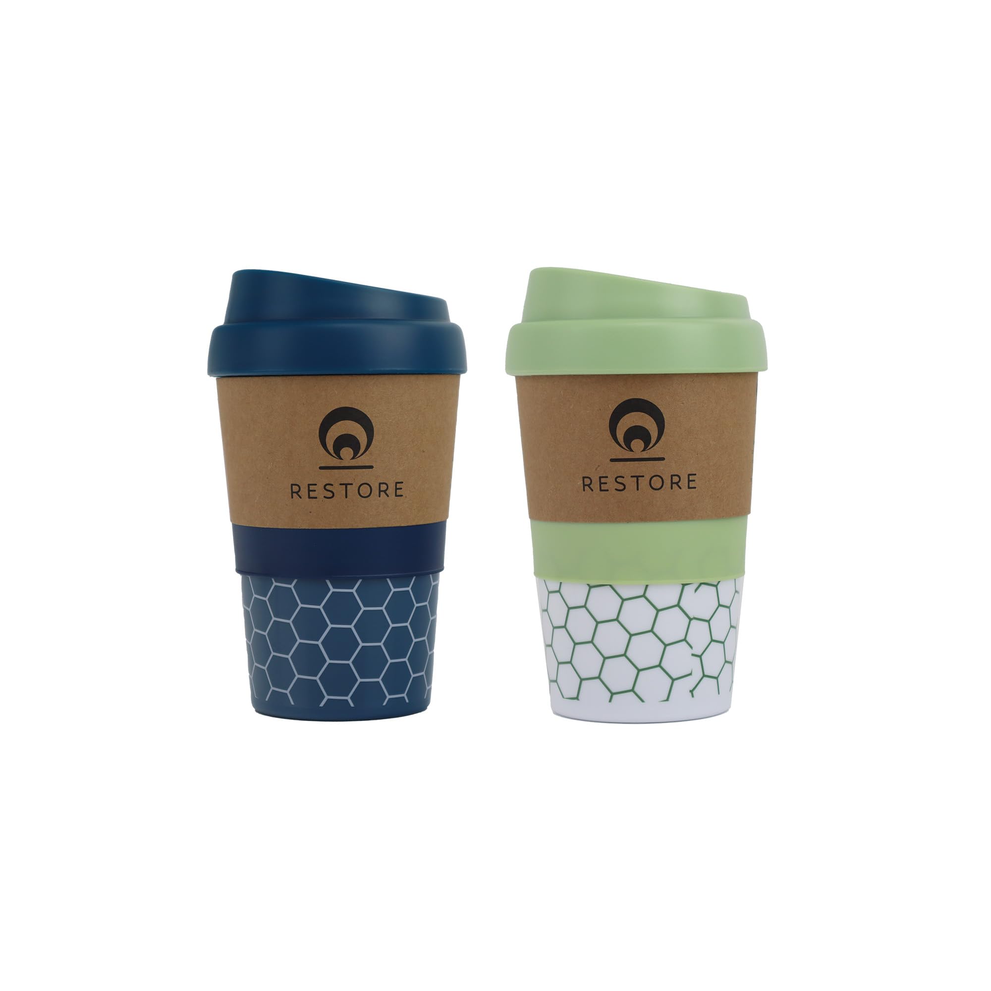 Restore Coffee Cup Travel Mug, Renew 320ml Multi Coloured Pack Reuseable Polypropylene Silicone Grip Leakproof BPA Free Beverage Cup, Fits Standard Cup Holders (2 Mixed Pack Navy & Teal)