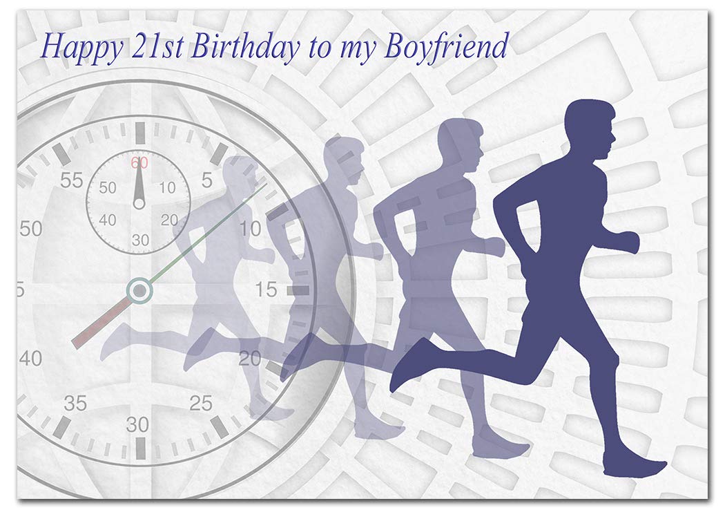 Extra Large Boyfriend 21st Birthday Card - XL Big thick A4 size - Cool Running Man Sports Theme Art - Special Age Year Traditional Greeting - Huge Happy Wishes Him Men Male - UK Eco-Friendly — image 1