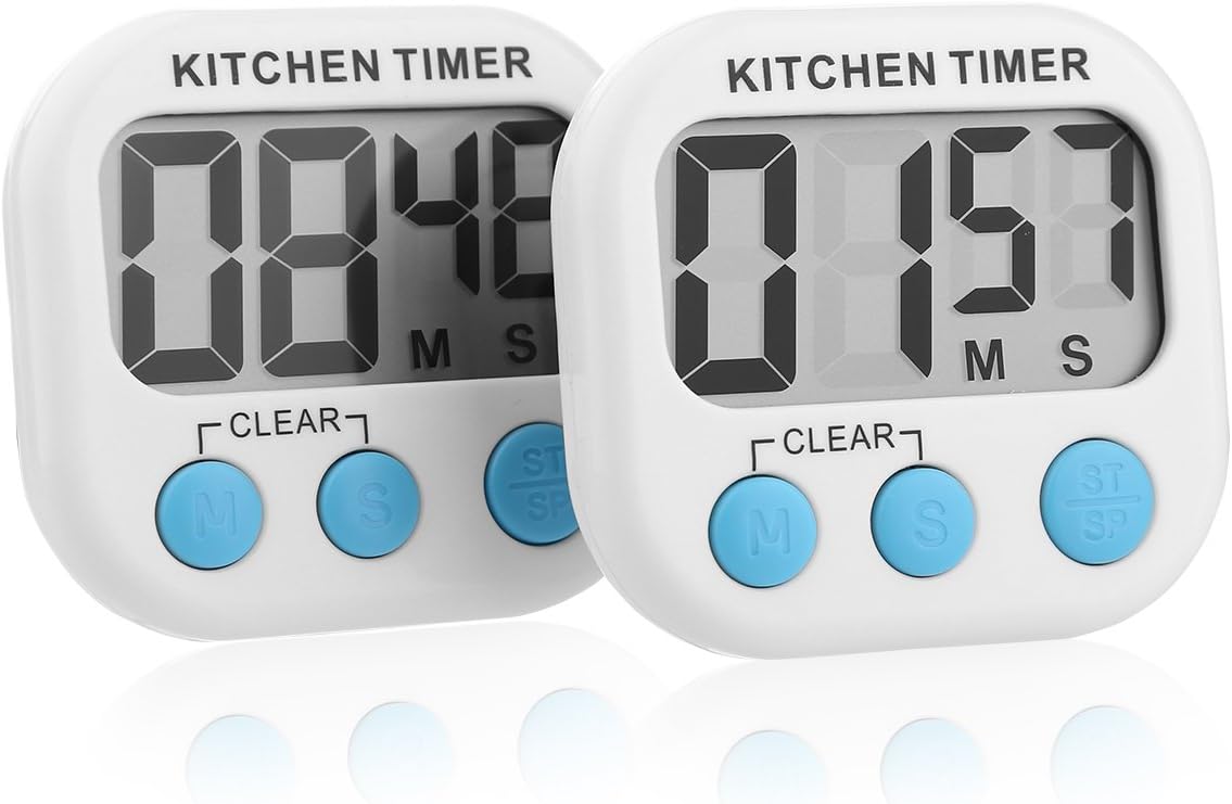 KevenAnna 2 Pack Digital Kitchen Timer Cooking Timer Clocks, Large LCD Display, Magnetic Back, Hanger & Folding Stand. Batteries Included