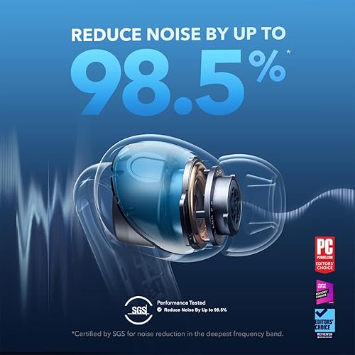 Miniatura 2 de Soundcore by Anker Liberty 4 NC - Auriculares inalámbricos, 98.5% de reducción de ruido, cancelación de ruido adaptativa a oídos y medio ambiente,