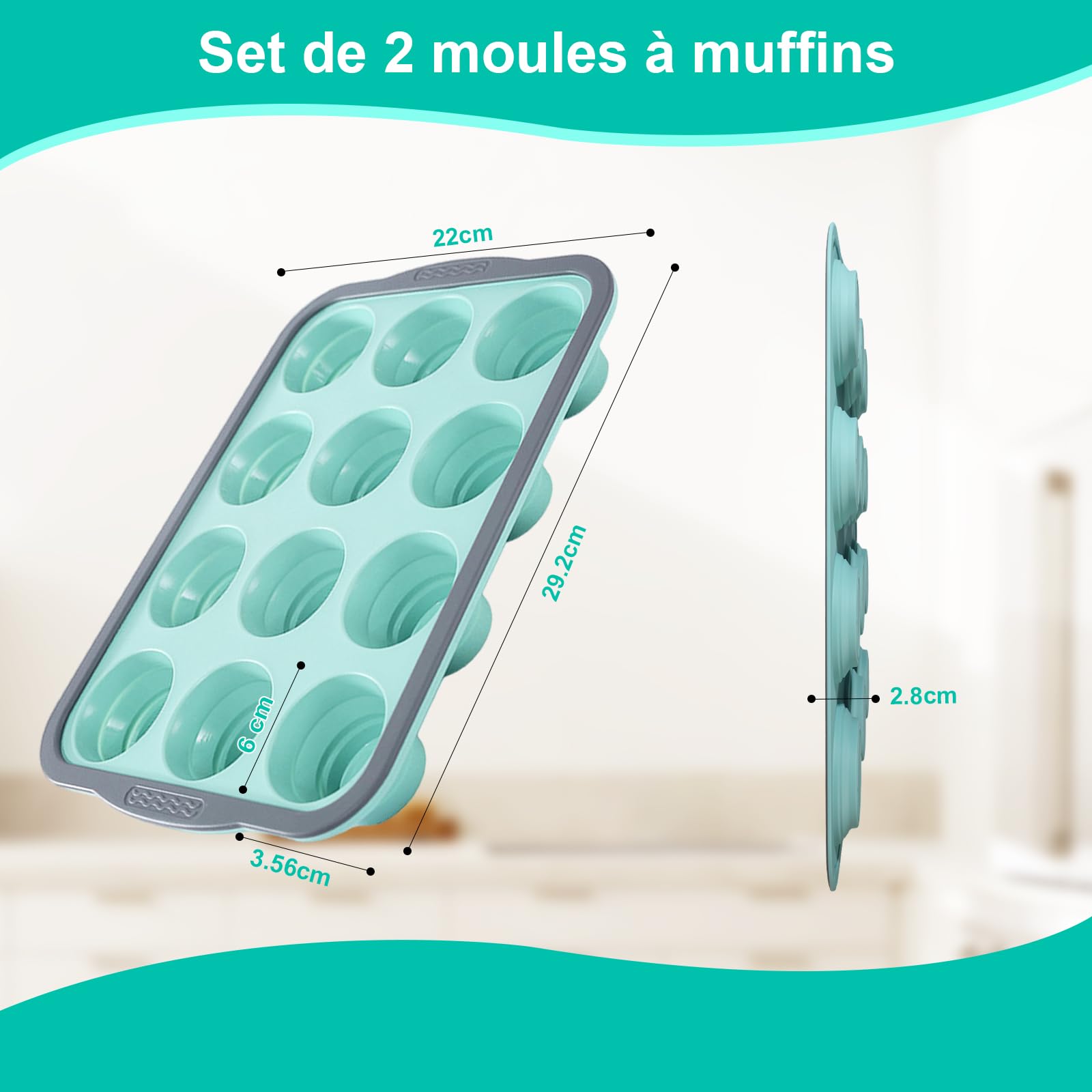 2 Pièces Moule à Muffins – Moule en Silicone pour 12 Muffins, Moules Silicone Muffin avec Structure Métallique, Idéale pour Cupcakes, Brownies et Puddings - 3