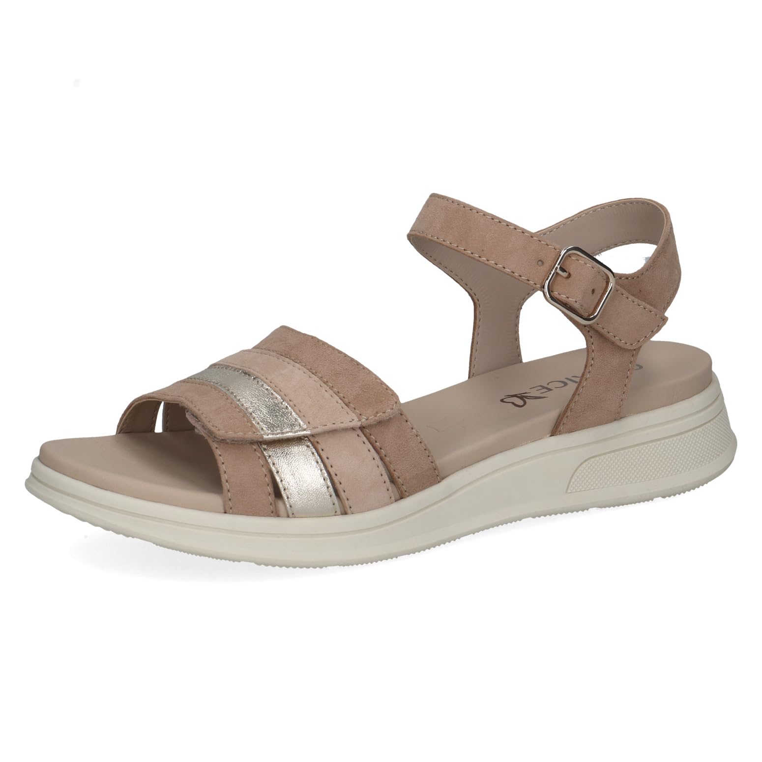 Caprice women's flat sandal in leather, Beige (SAND COMB), 7.5 UK