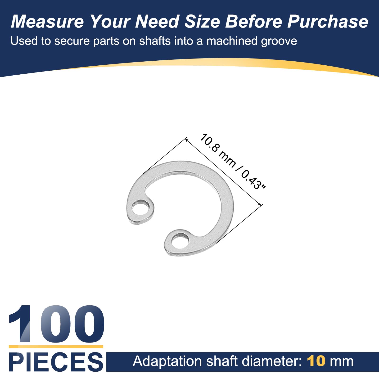 PATIKIL 100 Pcs 10mm ID Internal Retaining Rings E-Clip Snap Ring 304 Stainless Steel, Silver - Image 2