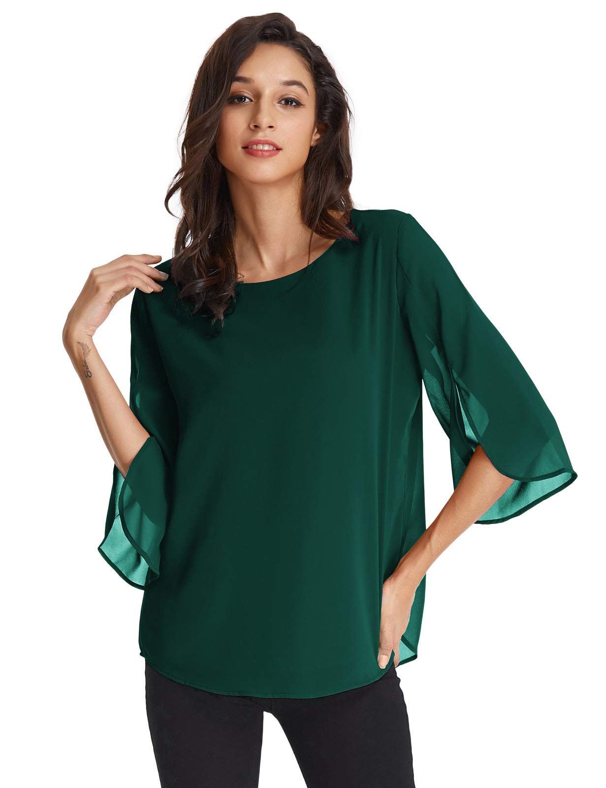 GRACE KARIN Camicia Donna Paillettes a Manica a 3/4 Top Elegante Girocollo Manicotto Split