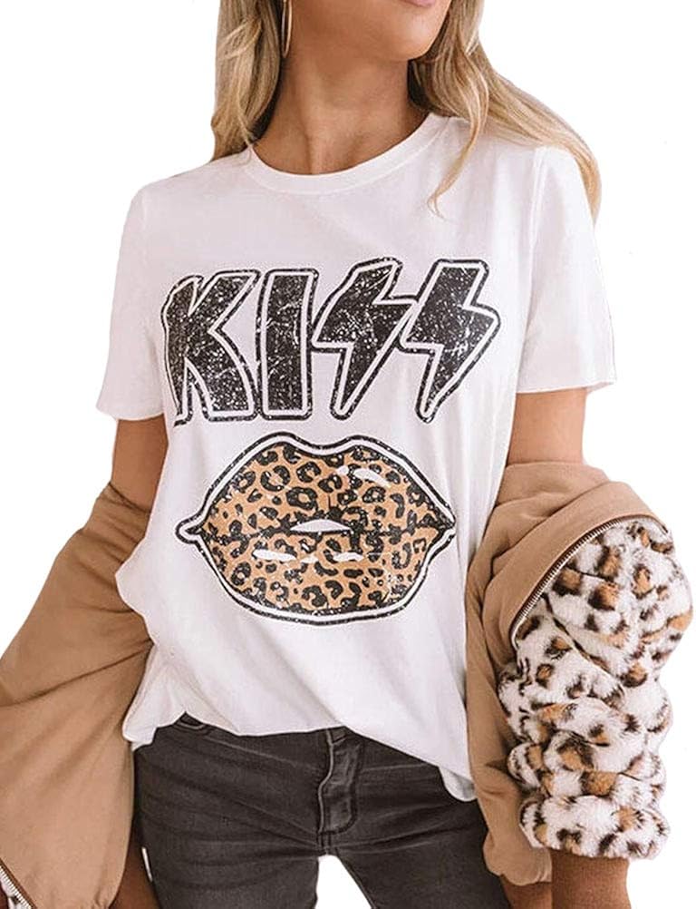 Kiss t shirt with leopard lips Clearance