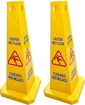 Pack of 2 Floor Safety Cone, Caution Wet Floor Sign Cones, 4 Sided Sign Cones, Yellow