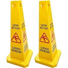 Pack of 2 Floor Safety Cone, Caution Wet Floor Sign Cones, 4 Sided Sign Cones, Yellow