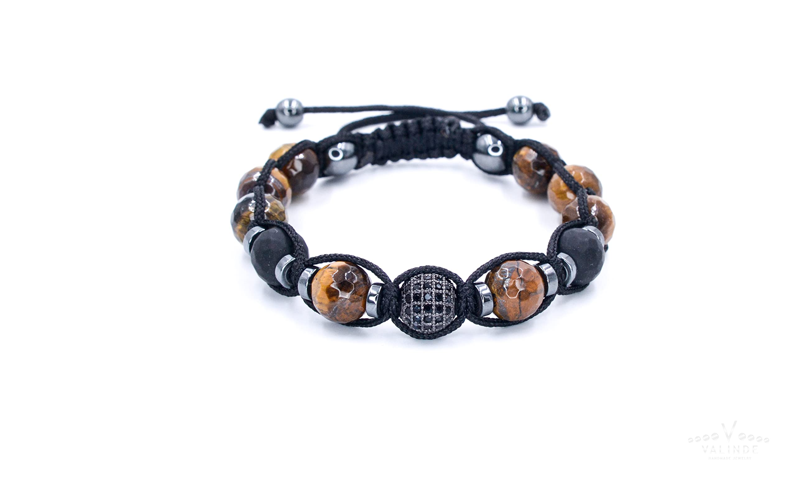 Herren Edelstein Armband | Tigerauge Onyx Hämatit | Armband für Männer mit Edelsteinen | Makramee Bracelet | Geschenk für Mann | Handgemacht