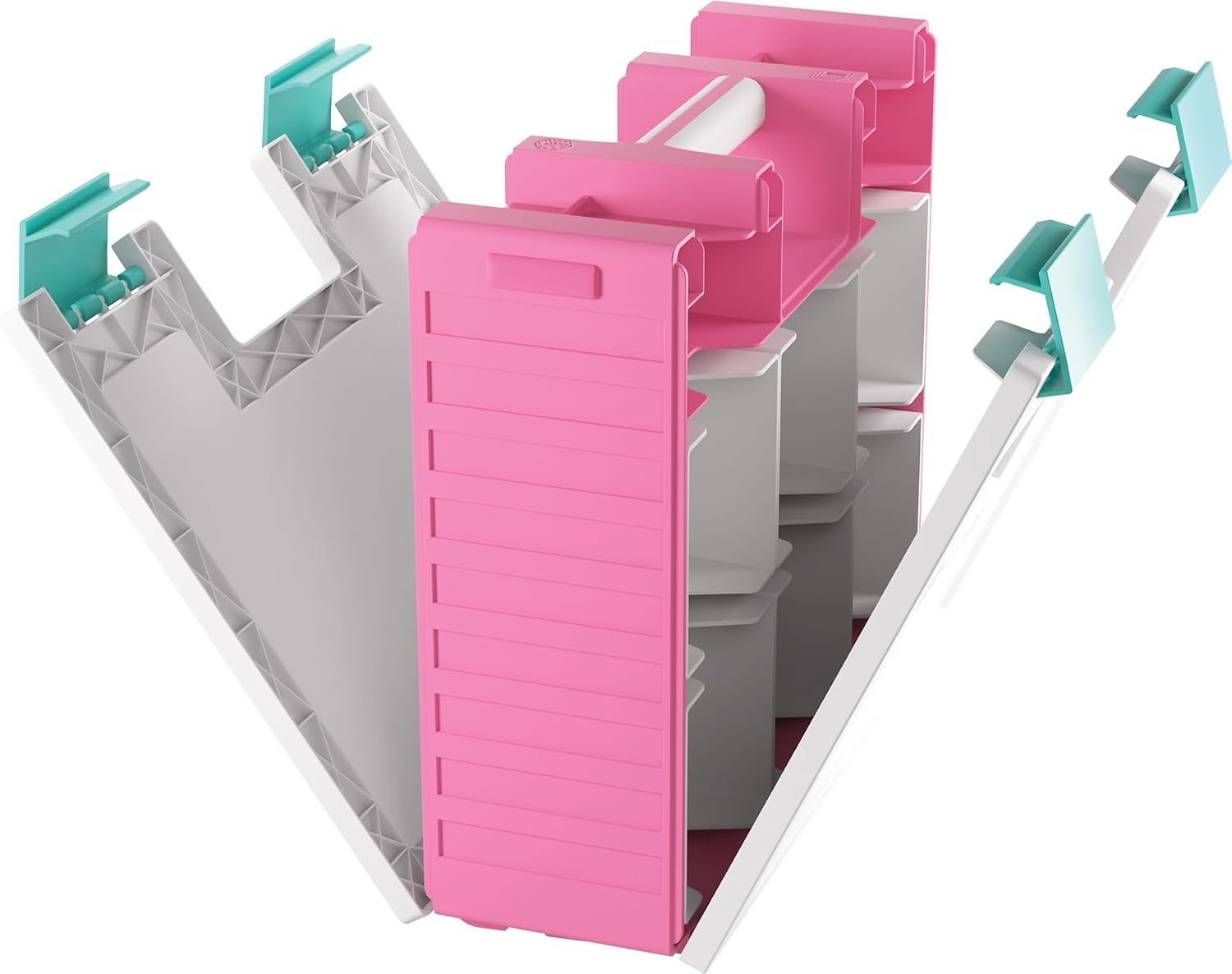 Asmodee Gamegenic - Game Castle Pink White Teal - boîte de rangement transportable pour accessoires de jeux et cartes, rangement pour jeux de société avec bandoulière réglable, mallette tout-en-un