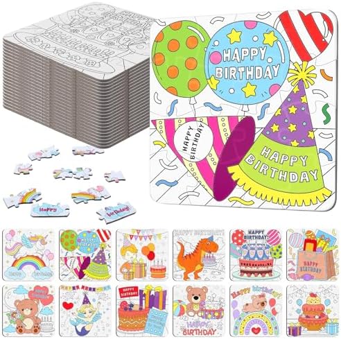 Realspring 24 Pack Happy Birthday Color Your Own Jig...