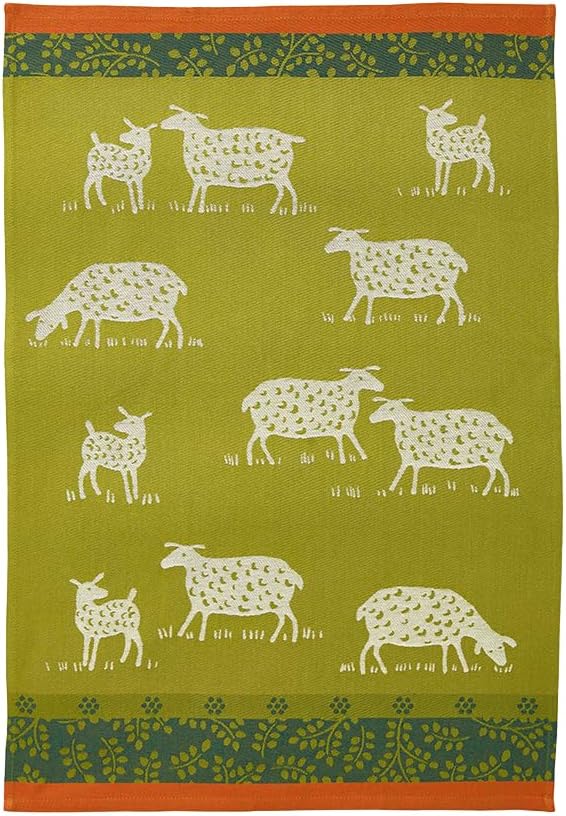 Coucke French Cotton Jacquard Towel, Pasture Design, 20-Inches by 30-Inches, Red, 100% Cotton