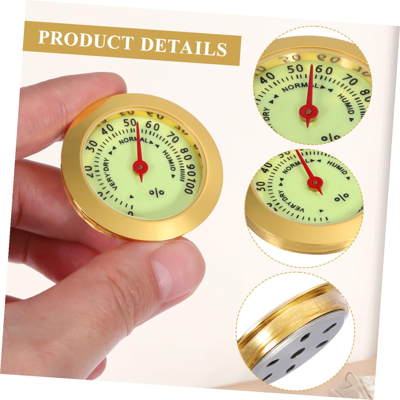 Small Analog Mechanical Cigar Hygrometer for Humidor Box Round Portable Hygrometer Gauge with Precise Humidity Measurement Compact Accessory for Cigar Enthusiasts and Musicians