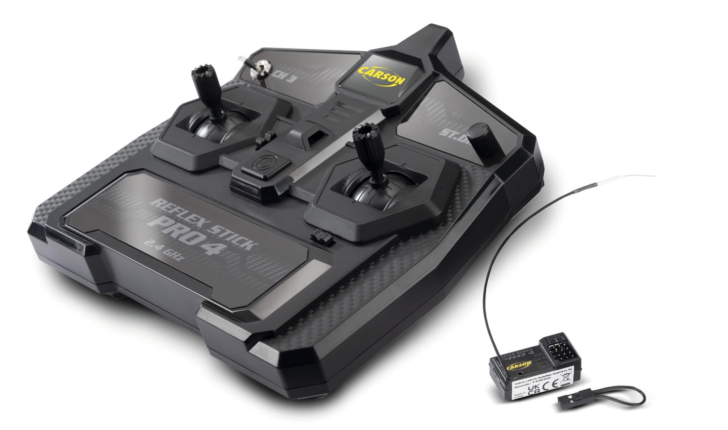 Carson FS 3K Reflex Stick Pro 4 - Telecomando RC, sistema a 3 canali da 2,4 GHz, controllo completamente proporzionale, Dual Rate, Failsafe, nero