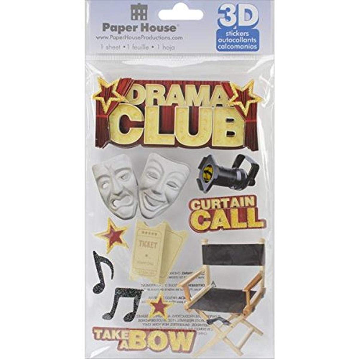 Paper House Productions STDM-0057E 3D Cardstock Stickers, Drama Club (3-Pack)