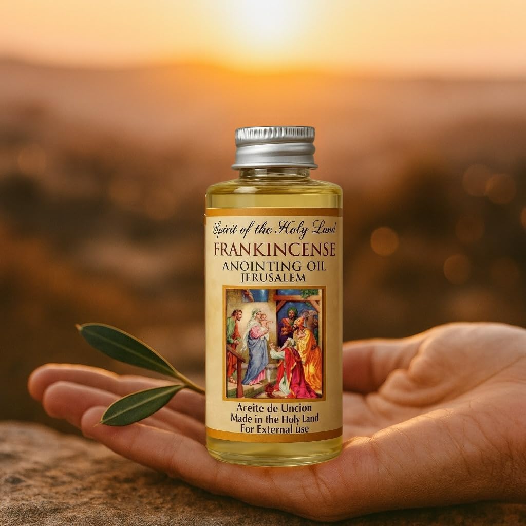 Myrrh & Frankincense Anointing Oil Holy Land 2 Bottles x 60 ml | Blessed in Jerusalem, Biblical Oil for Prayer, Christian Religious for Men Women, Box & Prayer Card Included