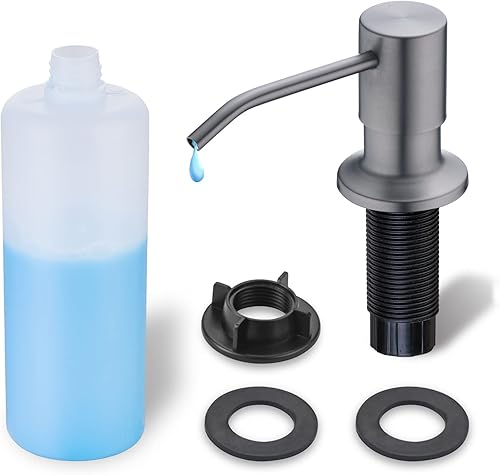 Vista 7 de WEWE - Dispensador de jabón dorado para fregadero de cocina, dispensador de jabón dorado cepillado con boquilla larga y bomba de jabón dorada