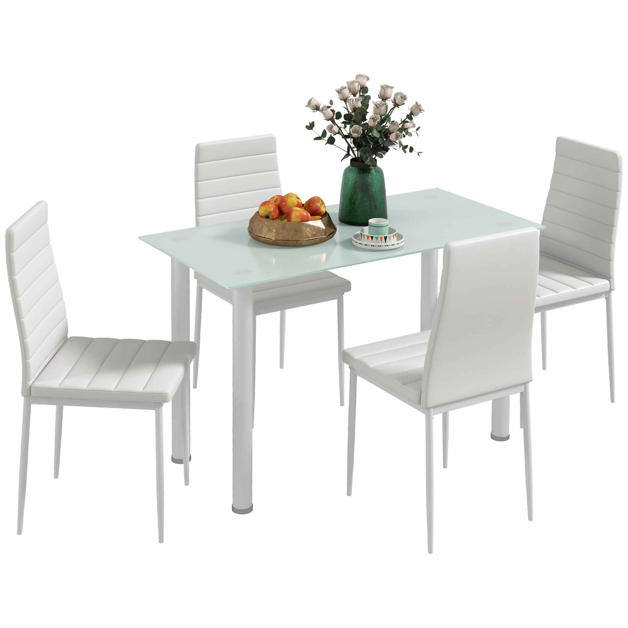 HOMCOM Essgruppe Esstisch mit 4 Stühlen Platzsparend für Küche Weiß
