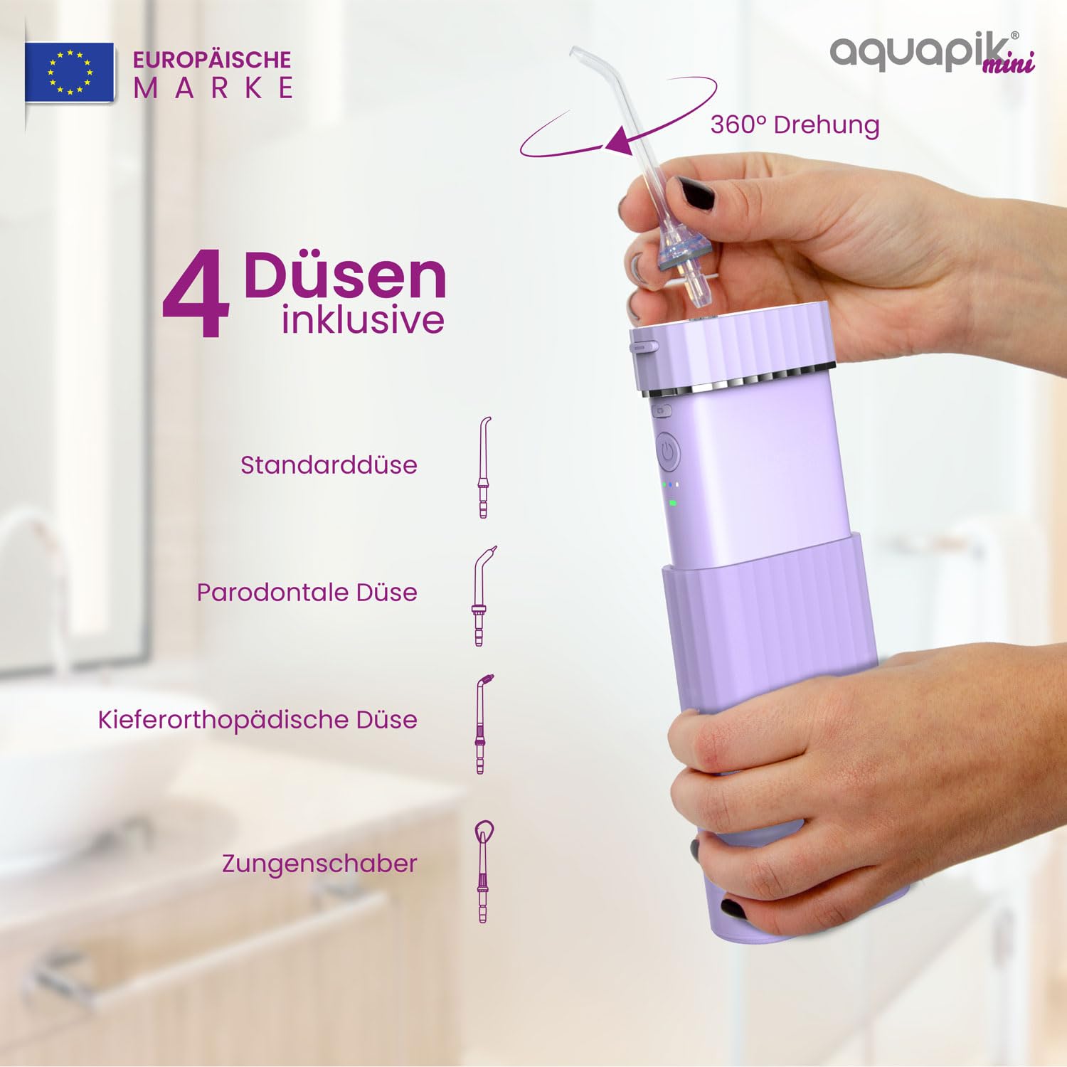 Aquapik Mini tragbare kabellose elektrische Munddusche Oral Irrigator 200 ml IPX8 USB-C 3 Druckstufen