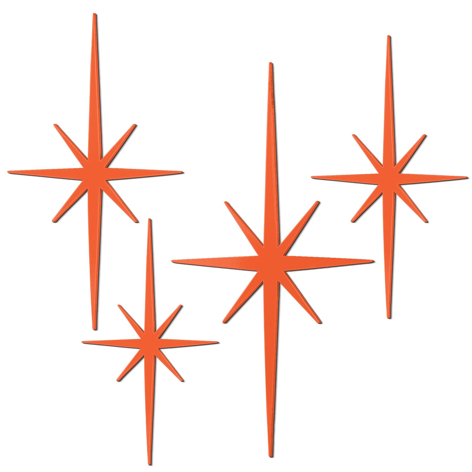 Blulu 4 Pcs Cast Iron Starburst Shaped Wall Decor Metal Mid Century Modern Decor Retro Atomic Stars Wall Art Elegance Accents Vintage Celestial Whimsigoth Hangings for Home Office Room(Orange)