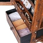 360 Swivel Full Length Mirror Jewelry Cabinet - Standing Armoire With Built-In Mirror & 3 Lockable Drawers (Rustic Brown) - Perfect for Her - Image 3