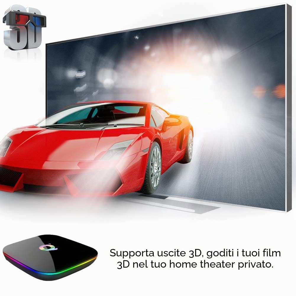 Android TV Box, Q Plus Smart TV Box con Android 10.0 2GB RAM 16GB ROM Processore Quad Core Cortex-A53 Supporto 6K 3D 2.4GHz WiFi 10/100M Ethernet