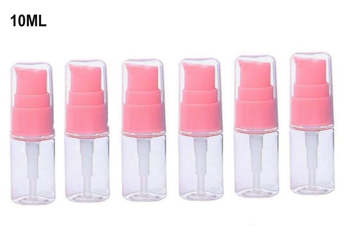 ericotry6 Pack Empty 10ml Plastic Pump Bottles Cream Shampoo Lotion Pump Bottle Refillable Sample Travel Bottles Toiletries Liquid Container Jar Pot Vial for Cosmetic Make-up (Transparent)