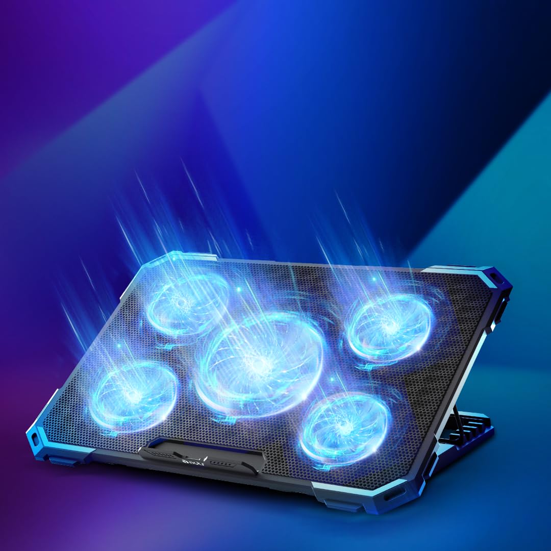 NCTS C517 Gaming Laptop Cooler,Ergonomic design with 5 Quiet Cooling Fans,multi-speed,adjustable wind speed for 17'' inch laptop and below,4 Height Stand levels,2 USB Ports,GTIN:6295151550045