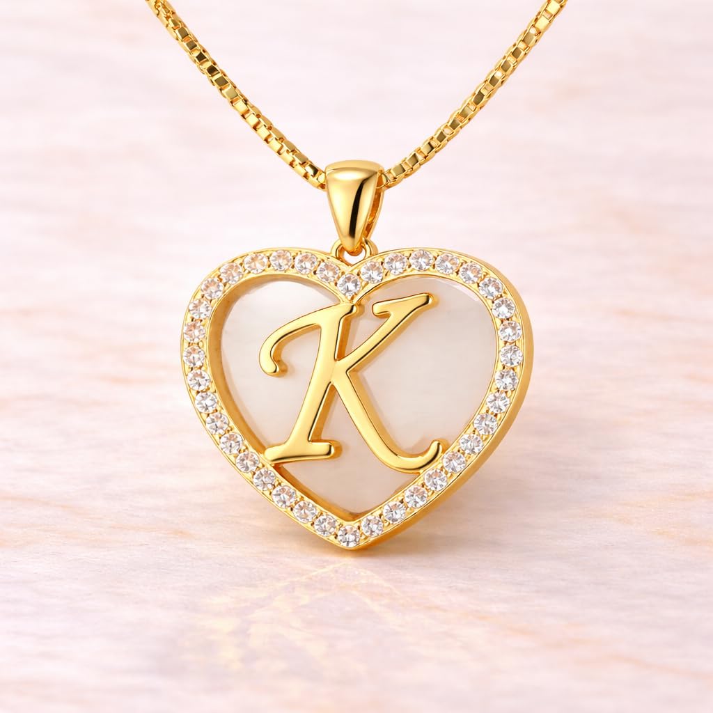 PAVEL´S Collar letra K en baño de oro de 18 quilates para mujeres y adolescentes con joyero y certificado
