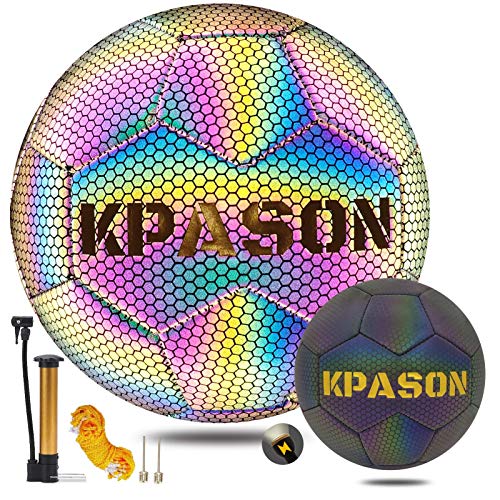 Soccer Ball, Holographic Glowing Soccer Ball Size 5 with Pump, KPASON Reflective Soccer Ball Gifts for Men, Boys and Girls Outdoor Night Game Soccer Ball, Holographic Glowing Soccer Ball Size 5 with Pump, KPASON Reflective Soccer Ball Gifts for Men, Boys and Girls Outdoor Night Game