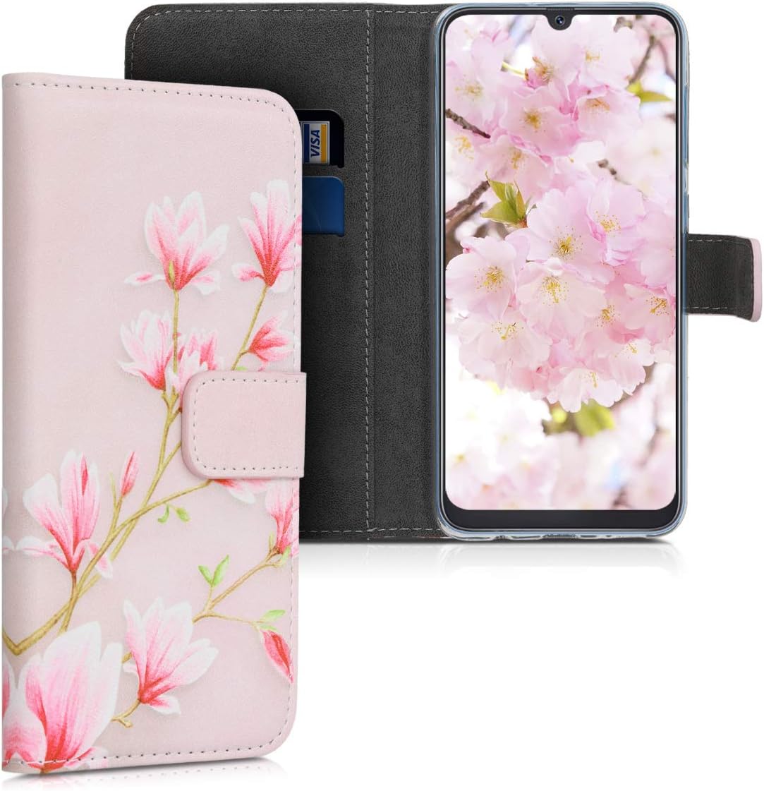 kwmobile Wallet Case Compatible with Samsung Galaxy A50 Case for Phone - Magnolias Pink/White/Dusty Pink