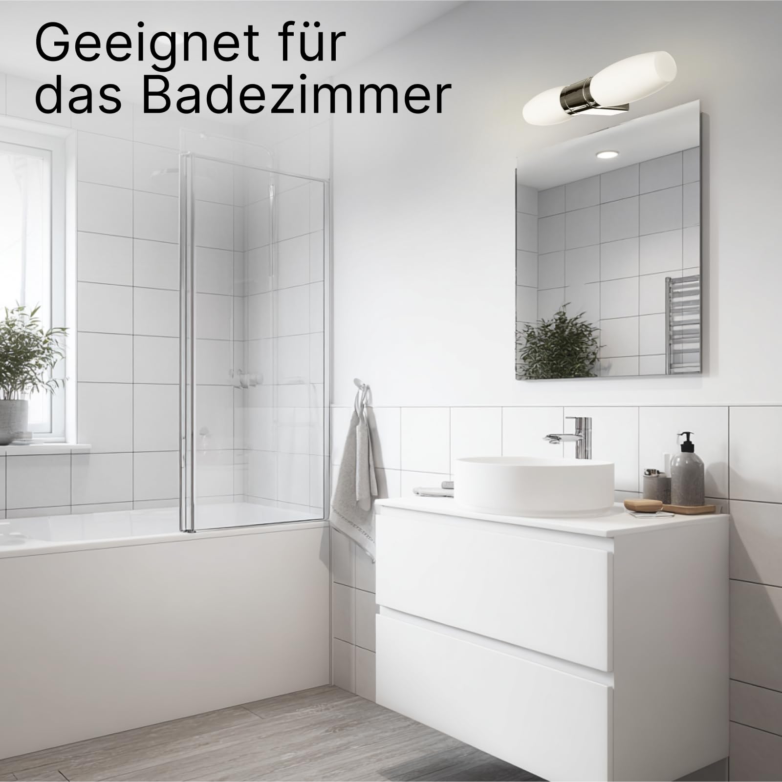 ARTE LAMP Spiegelleuchte Bad Aqua-Bastone – Badezimmer Wandleuchte Innen 2-flammig mit weißem Glasschirm, E14, Chrom, feuchtigkeitsresistent, 42 x 11 x 8 cm