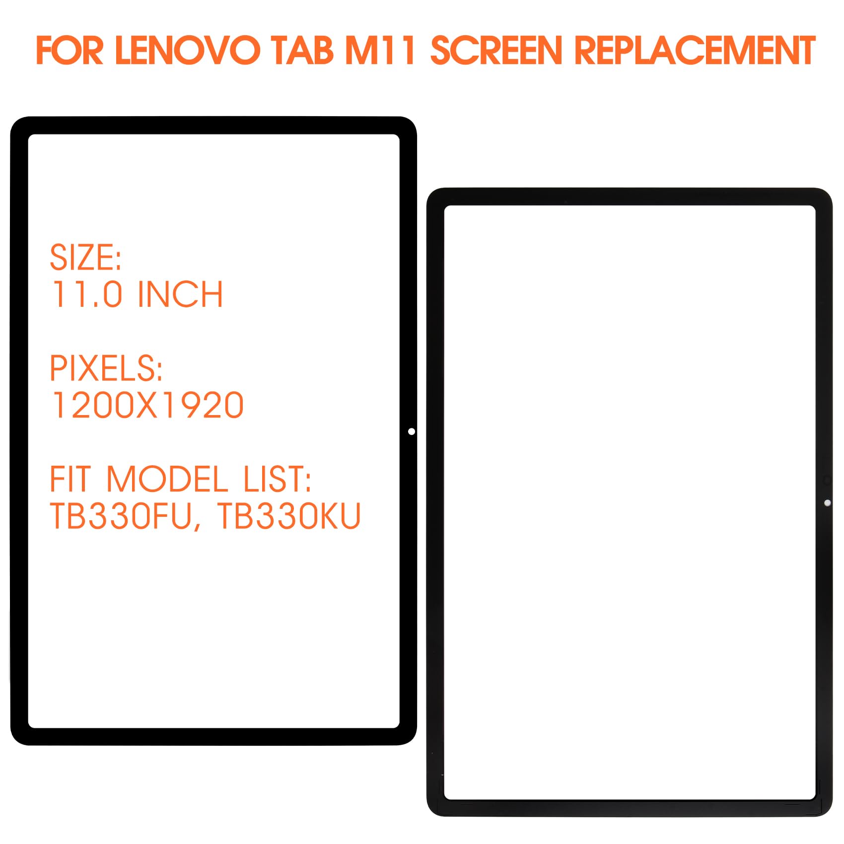Écran de Rechange pour Lenovo Tab M11 TB330FU Vitre Avant pour Lenovo Tab M11 TB330FU 11 Pouces Vitre Panneau Ecran Replacement avec Kit de Réparation (Noir, Pas Écran LCD, Pas Touchscreen)