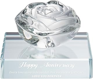 Gift for Women, Eternal Crystal Rose Flower Figurine Ornament Wedding Anniversary Love Gift for