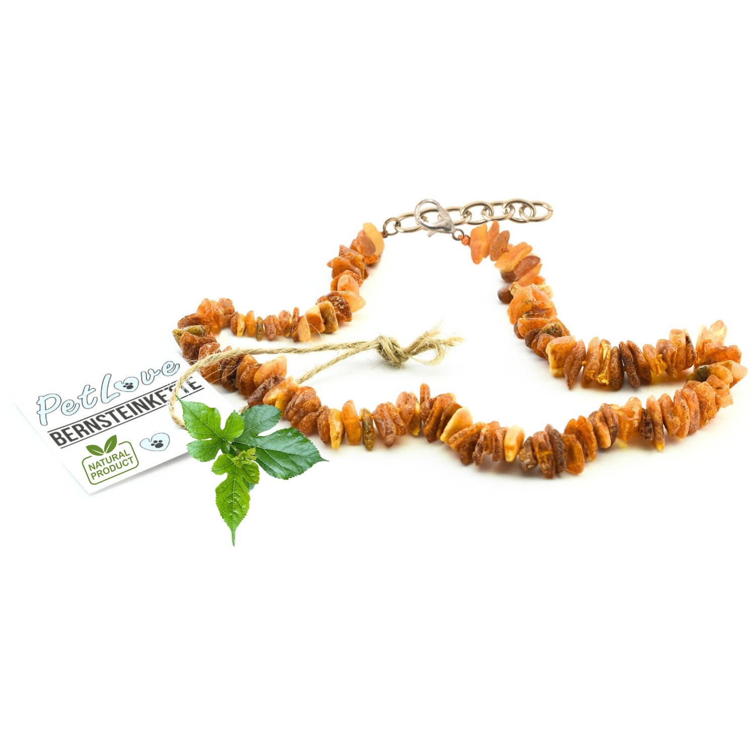 PetLove Bernsteinkette Hund • 100% Baltischer Bernstein • Halsband für Hunde & Katze • Länge: 60cm