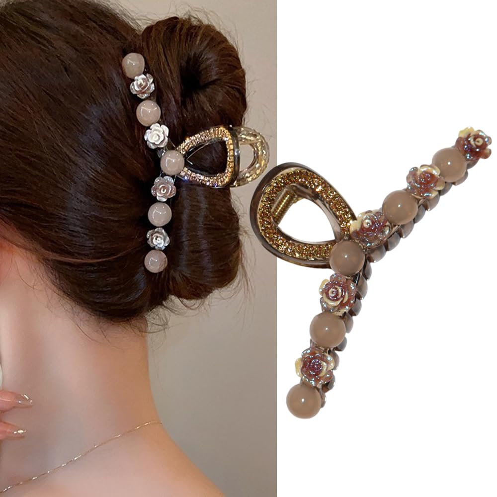 S.A.V.I Elegant Beige Rose Rhinestone Hair Clutch Clip for Women | Stylish Floral Design | Lightweight & Durable Hair Styling Accessory | Hair Accessories for Girls-picture-56