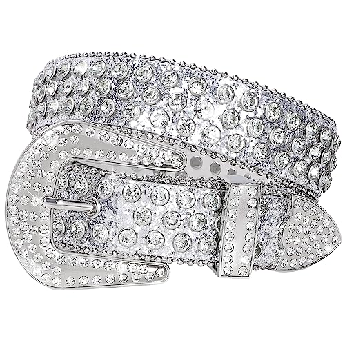 SUOSDEY Women Men Rhinestone Belt Unisex Sequin Strap Bling Crystal Western Studs Glitter Luxury Belt for Jeans Pants Dress