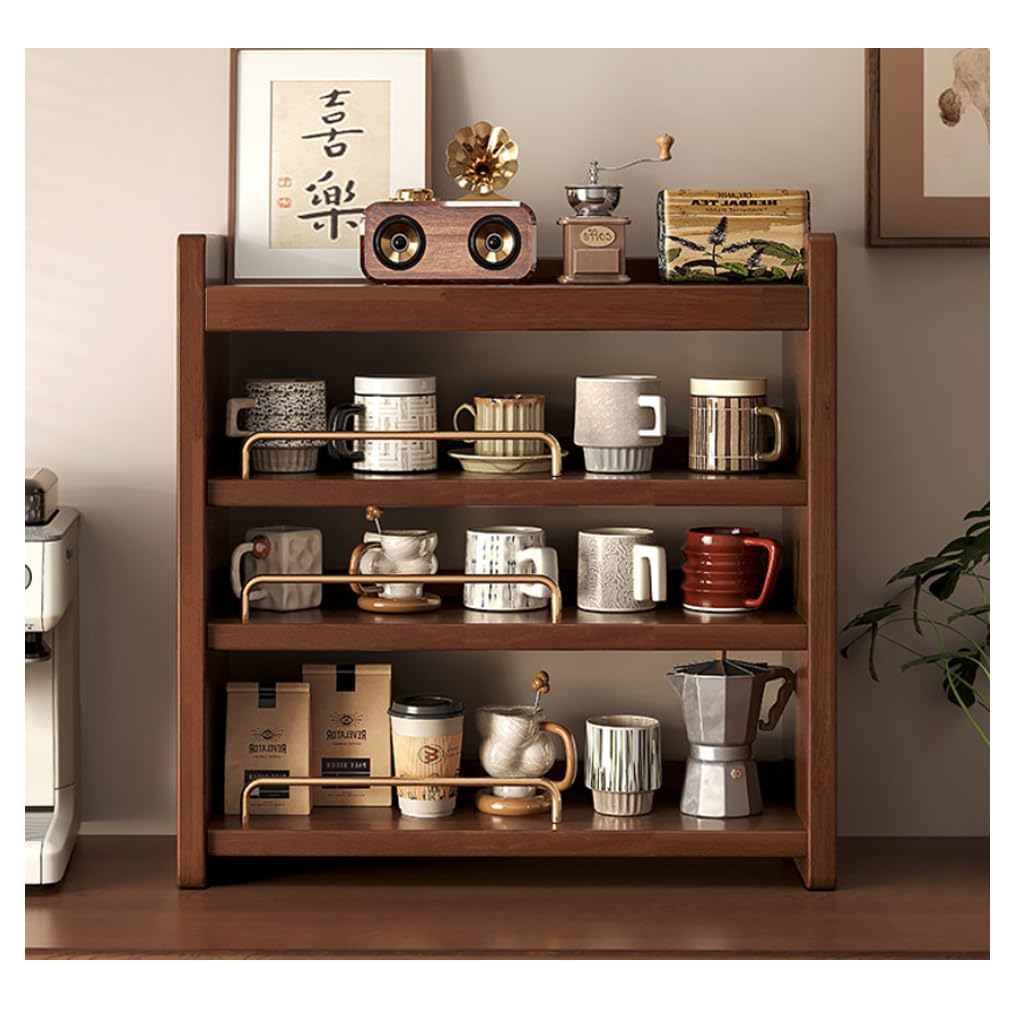 QDZC 4 Tier Solid Wood Coffee Mug Display Rack Wooden Cup Holder Countertop Kitchen Storage Shelf Spice Jar Organizer for Home Office Coffee Station Bar 40cm