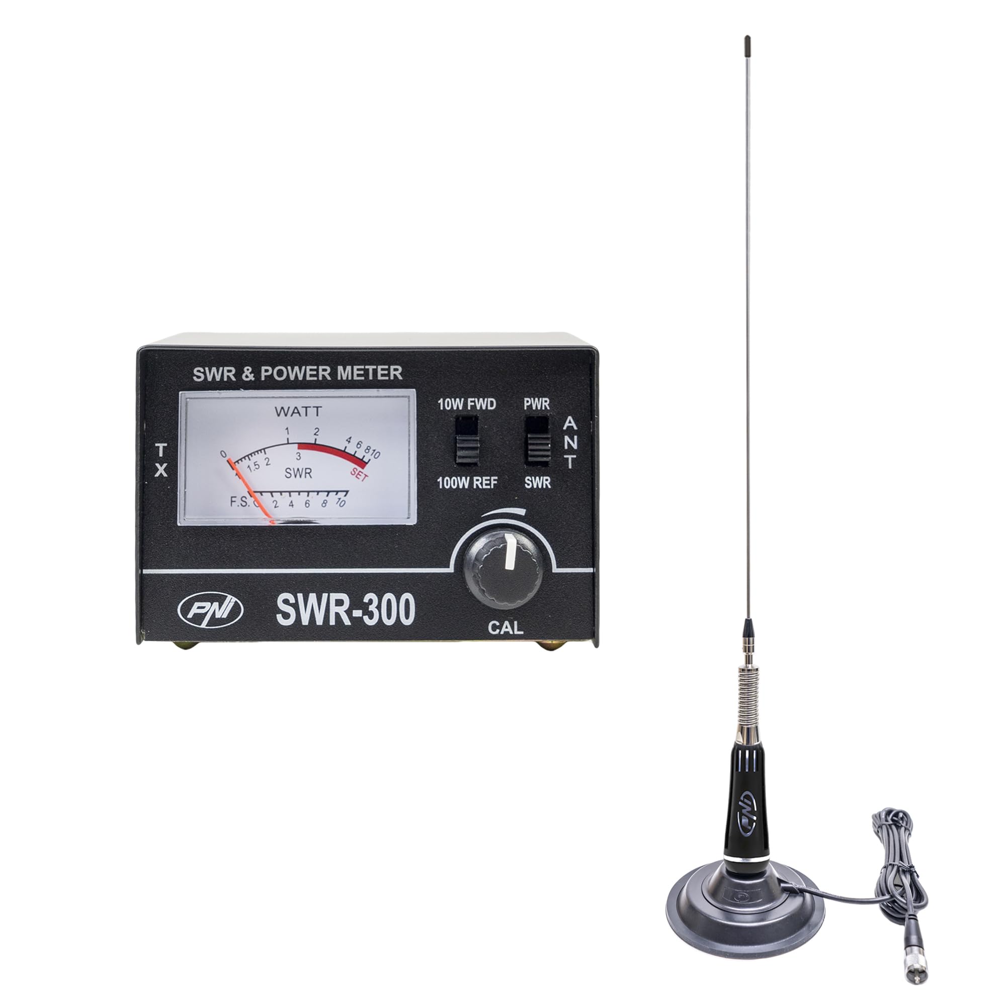 PNI Antena LED 2000 CB, 90 cm, magnes 145 mm i reflektor PNI SWR-300 do pomiaru SWR, czarny