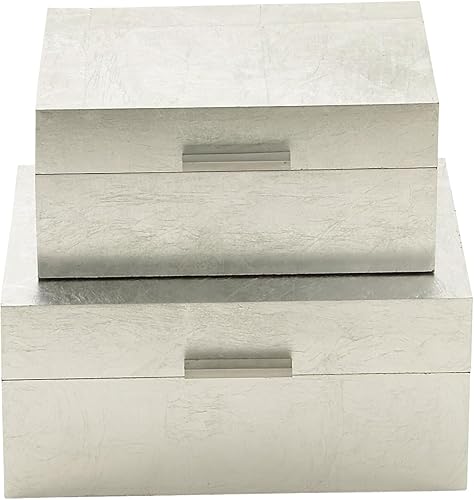 CosmoLiving by Cosmopolitan - Caja decorativa de madera para recuerdos con exterior texturizado laminado, juego de 2 cajas de almacenamiento de 13