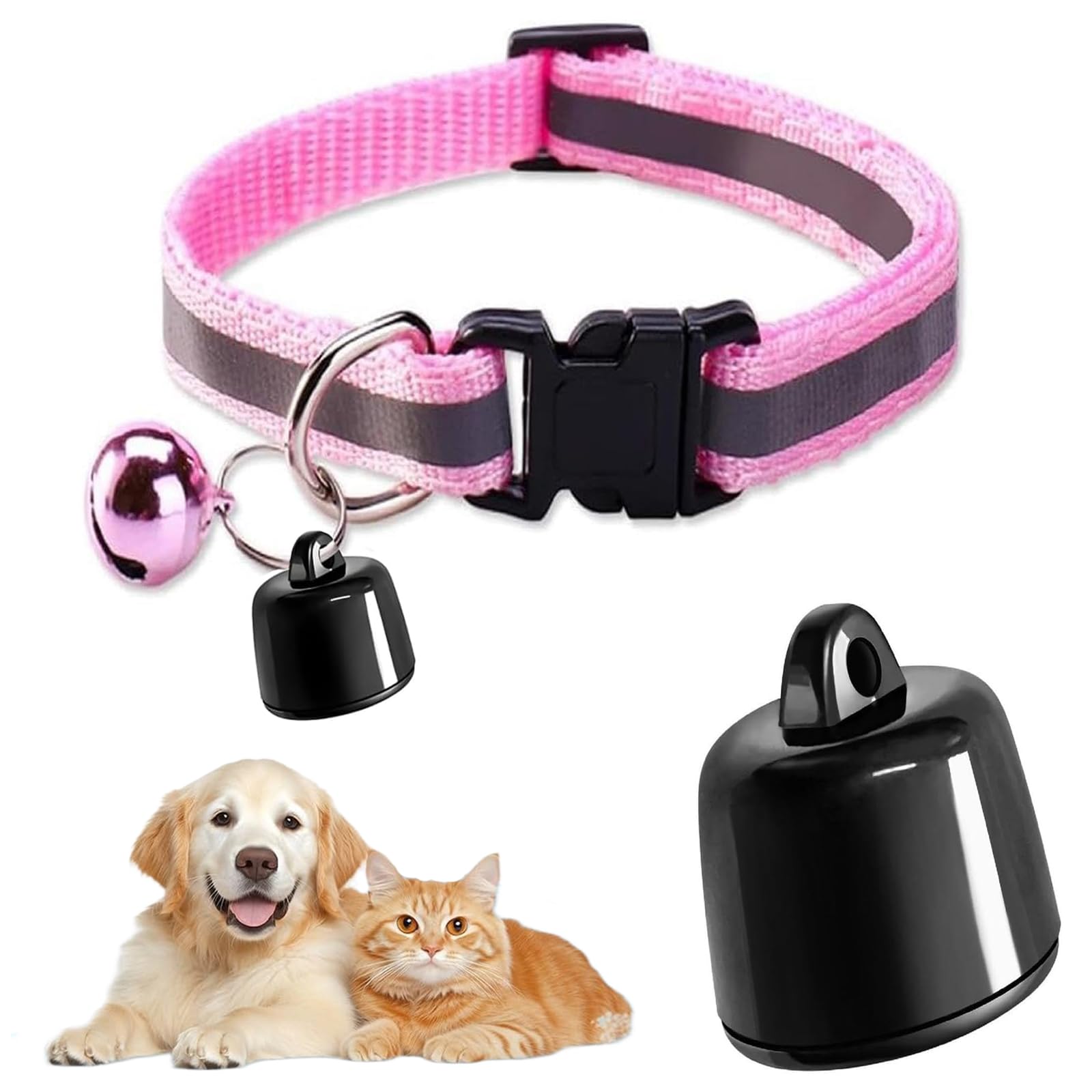 Pet GPS Tracker for Cats and Dogs, GPS Tracker Collar, No Monthly Fee, Compatible with iOS/Android, Global Tracking Device for Collars, Backpack and Luggage (Pink)