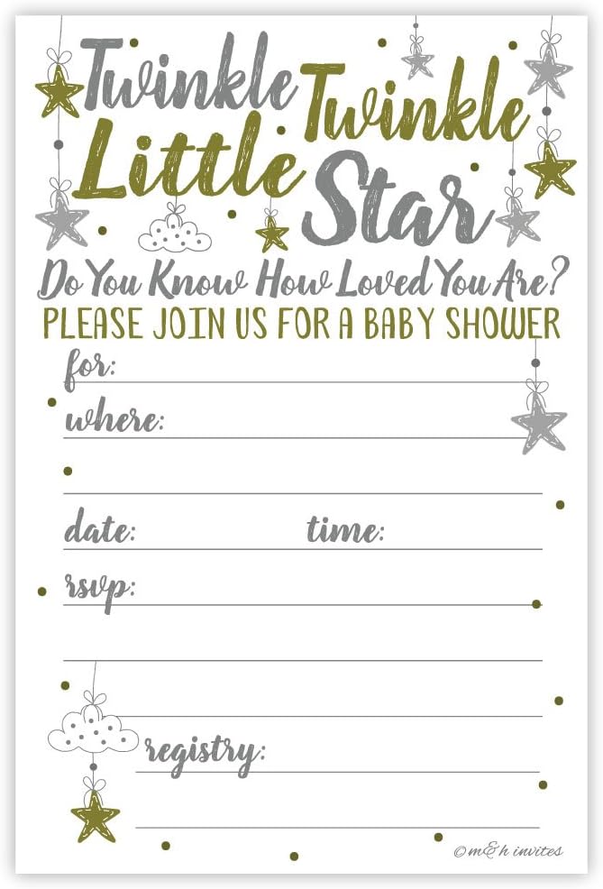 Twinkle Twinkle Little Star Baby Shower Invitations (20 Count) With Envelopes