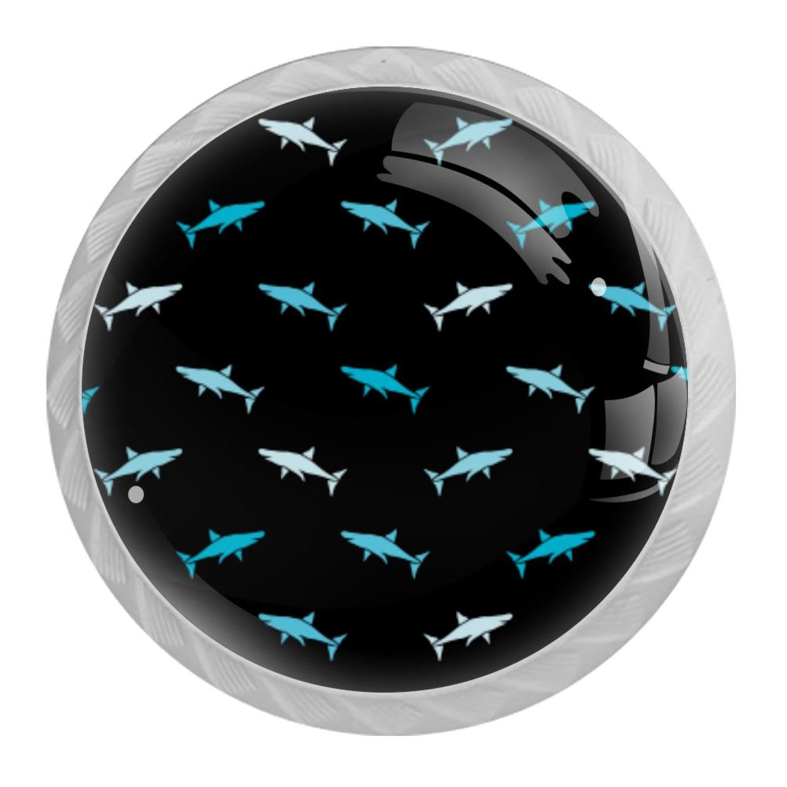 Tqmspg Multi06 4 Pieces Drawer Pulls Sharks Pattern Door Knobs Dresser Handles For Kitchen Wardrobe Cupboard Hardware Furniture