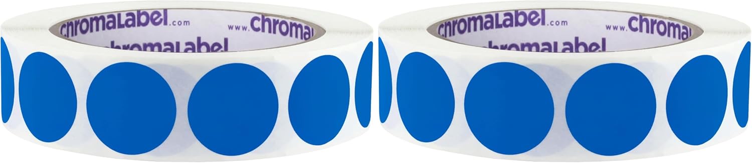 ChromaLabel 1 Inch Circle Sticker Labels, High Visibility Round Colored Stickers, Removable Sticky Dots - 1000 Sticker Dots per Roll, Dark Blue Stickers (Pack of 2)
