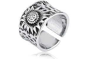 Adjustable Sunflower Sterling Silver Rings for Women -- S925 Daisy Flower Band Ring